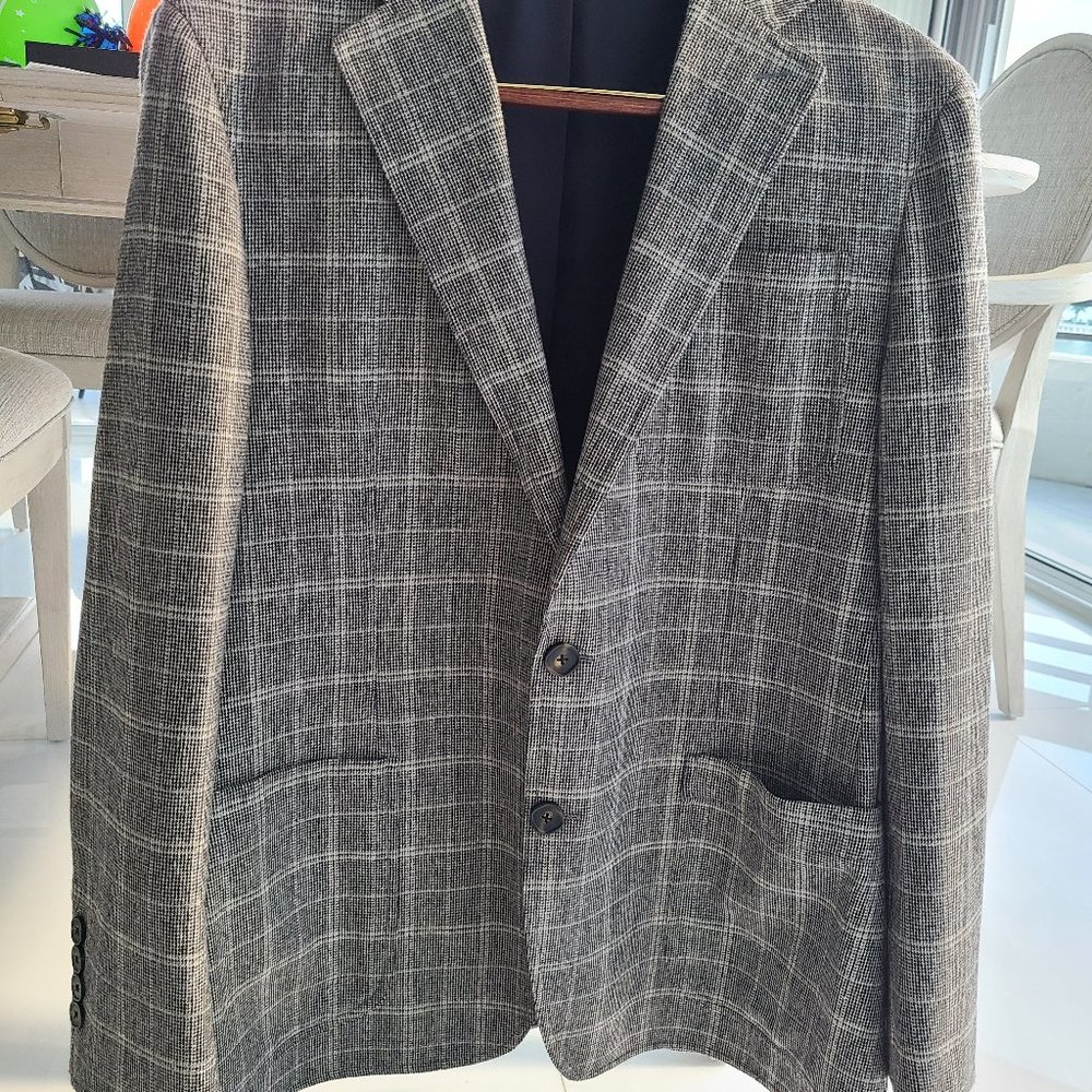 Faconnable Wool Cashmere (designed in France) Gray Plaid Men's jacket coat 54R